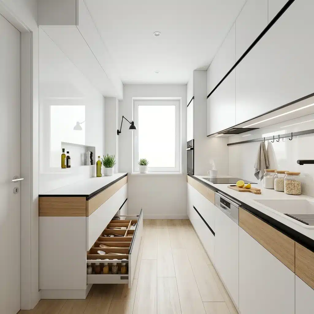 Petite cuisine après rénovation à Paris 75010 : cuisine compacte optimisée bois et blanc par Excellence Bâti Rénov