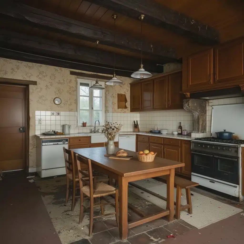 Cuisine avant rénovation à Nogent-sur-Marne : cuisine rustique de maison de famille avec poutres sombres