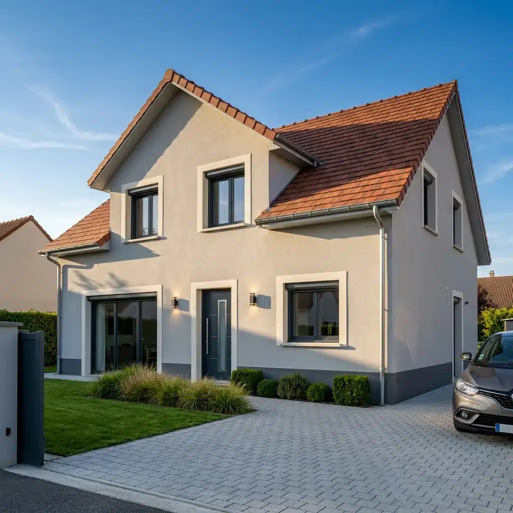 Ravalement de façade d'une maison individuelle avec menuiseries aluminium réalisé par Excellence Bâti Rénov en Île-de-France