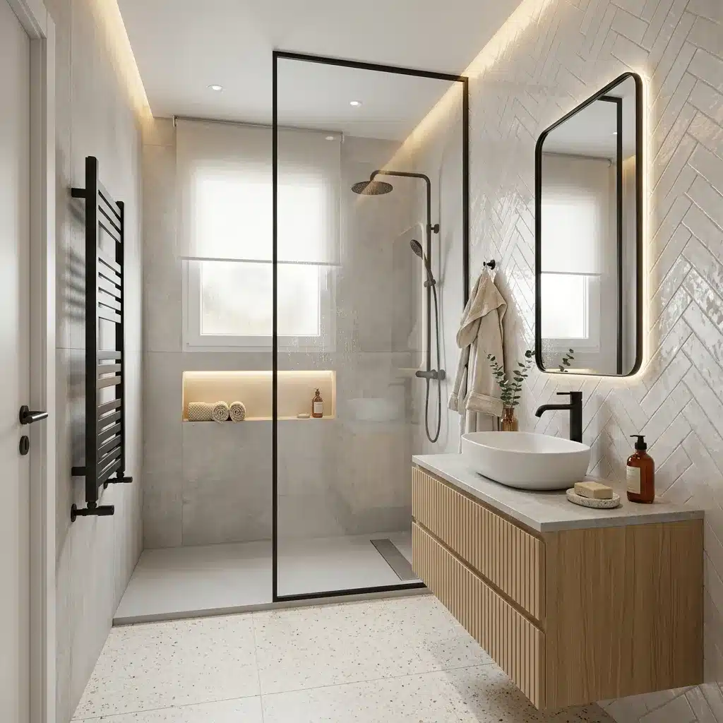 Rénovation de salle de bain clé en main avec douche à l'italienne et meuble suspendu par Excellence Bâti Rénov en Île-de-France