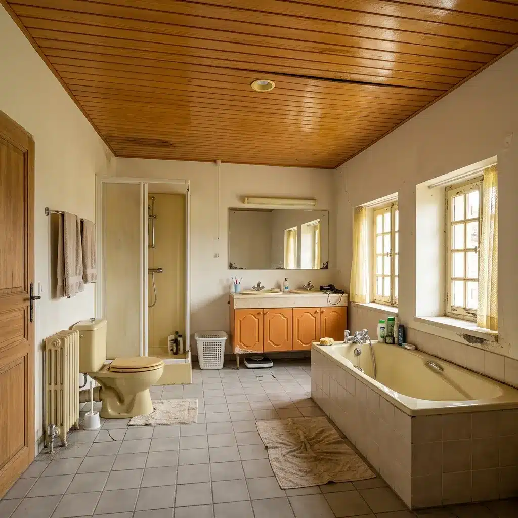 Salle de bain avant rénovation à Charenton-le-Pont : salle de bain ancienne de maison de famille avec sanitaires jaunis