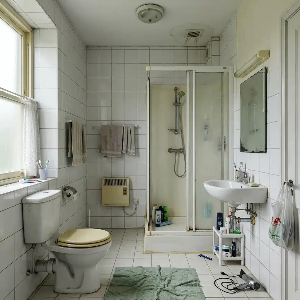 Salle de bain avant rénovation à Paris 75012 : salle d'eau carrelée blanche avec cabine de douche vieillissante