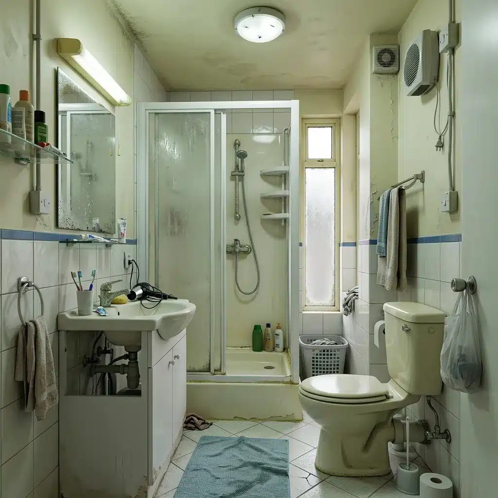 Salle de bain avant rénovation à Paris 75018 : petite salle d'eau vétuste avec cabine de douche