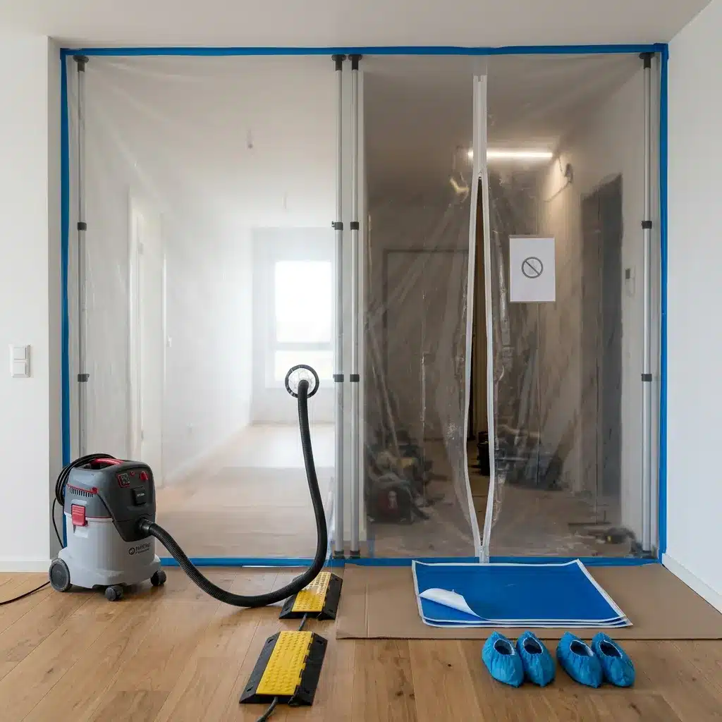 Sas de confinement anti-poussière installé sur un chantier de rénovation en site occupé par Excellence Bâti Rénov